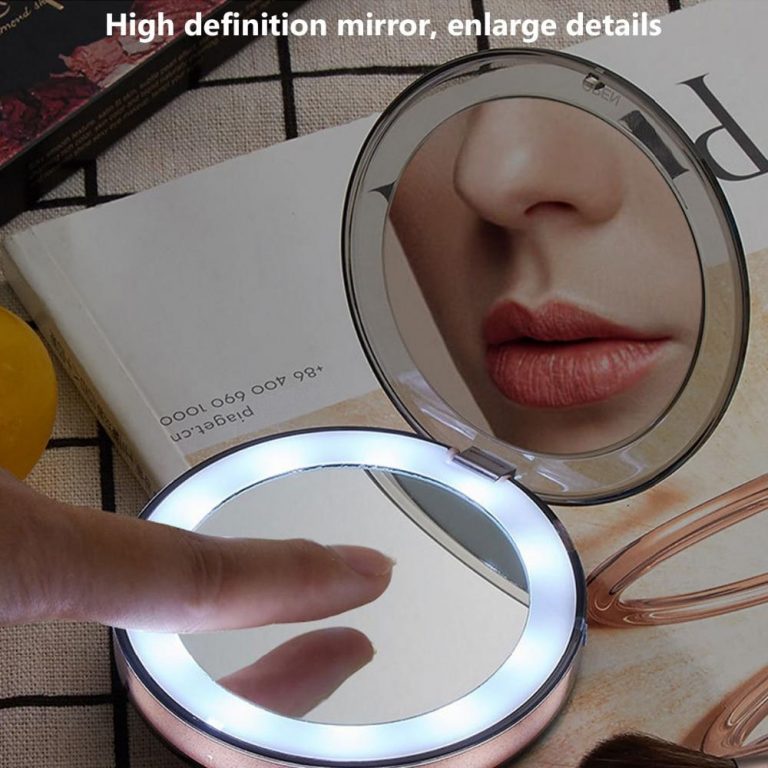 10 Lights LED Mini Travel Makeup Mirror 1X 3X Magnify Portable Micro USB Rechargeable