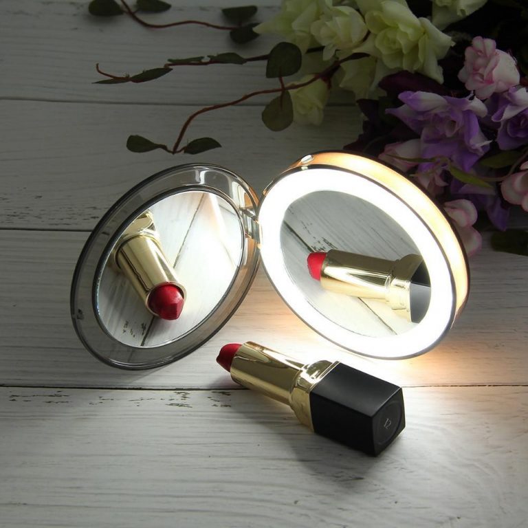 10 Lights LED Mini Travel Makeup Mirror 1X 3X Magnify Portable Micro USB Rechargeable