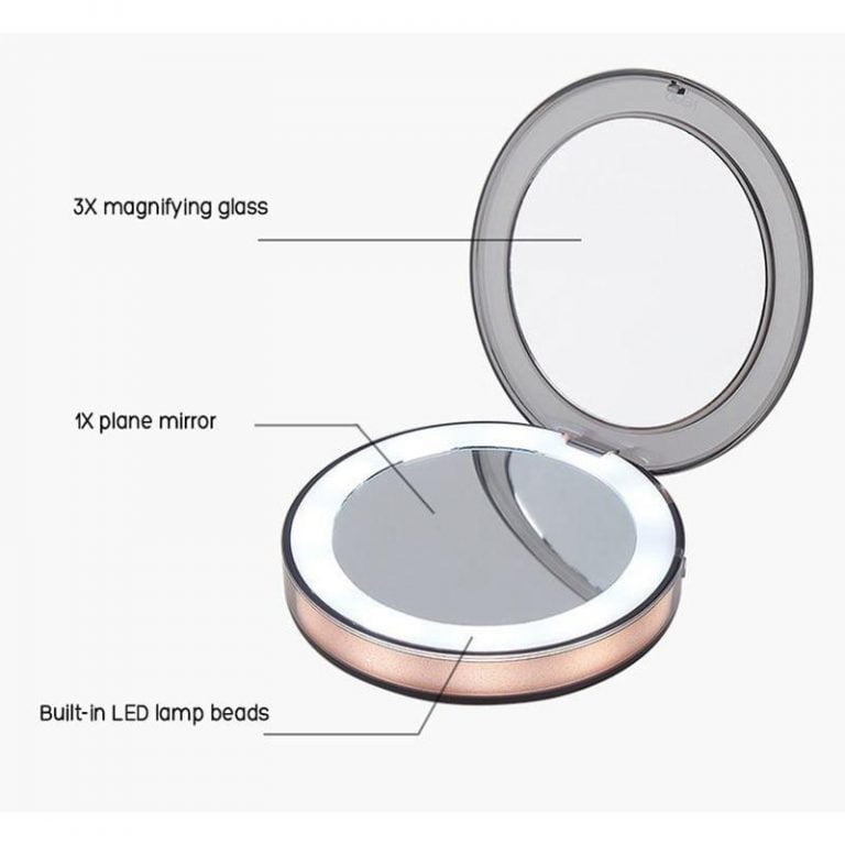 10 Lights LED Mini Travel Makeup Mirror 1X 3X Magnify Portable Micro USB Rechargeable