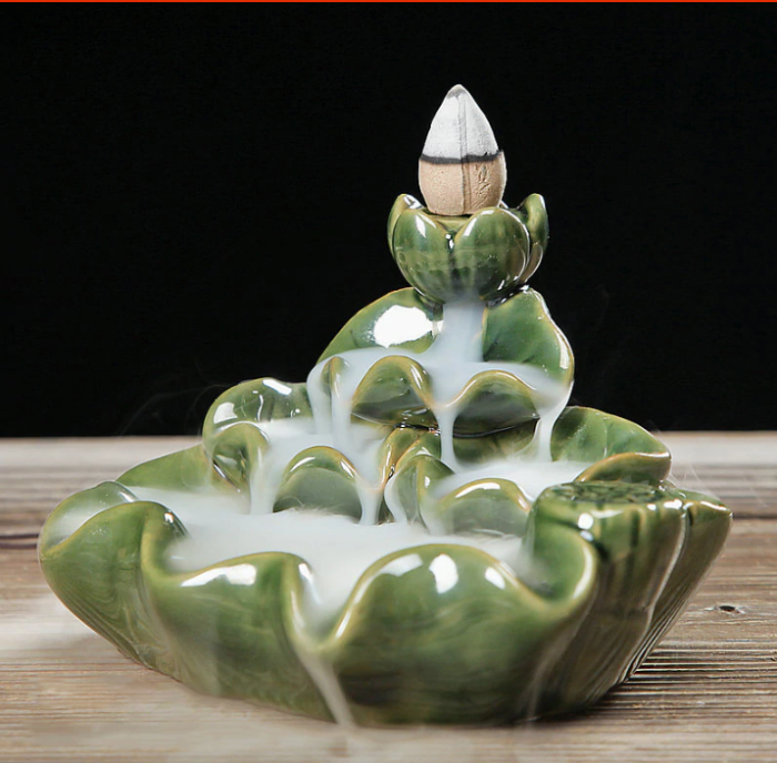 The Green Lotus Aromatherapy Waterfall Incense Burner For Gift, Home And Office With 20 Incense Cones