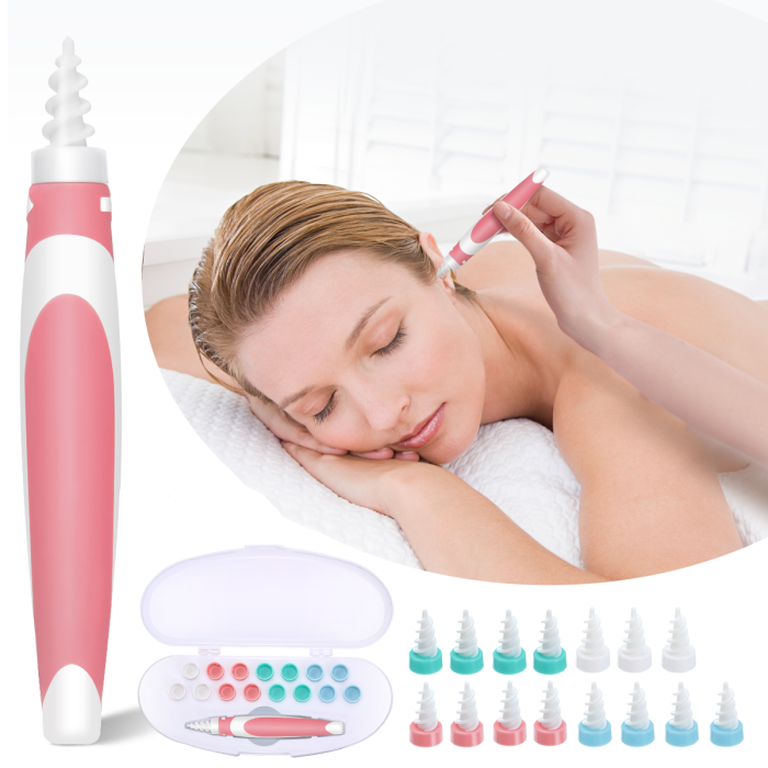 Earwax Remover Kit, Soft Silicone Spiral Earwax Remover Tool Set, 16 Q-Tip Replacement Heads