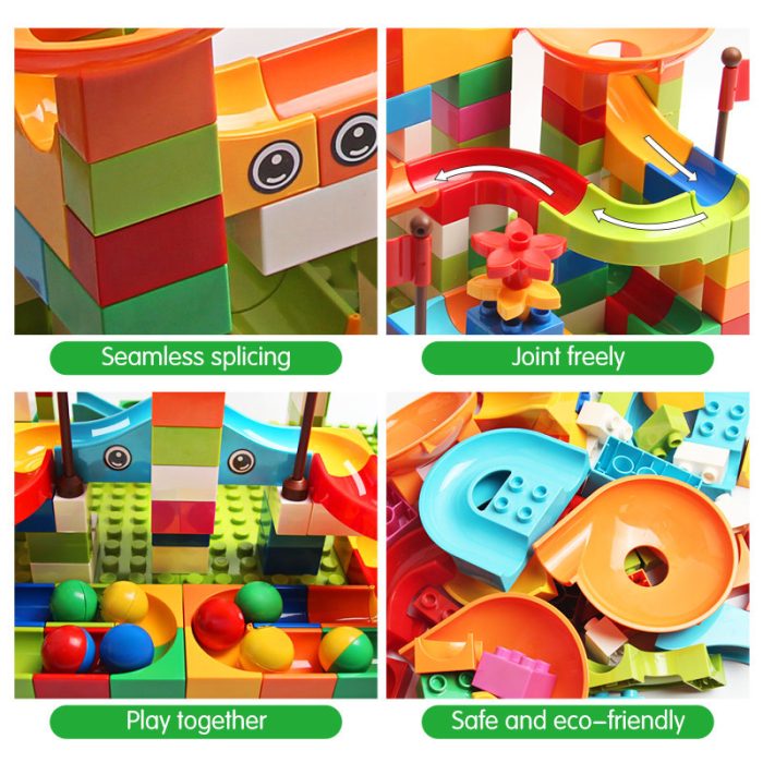 Marble Maze Game Building Toy for Kid, Marble Track Race Set & STEM Learning Toys, Marble Maze Ball Track Building Duplo Blocks