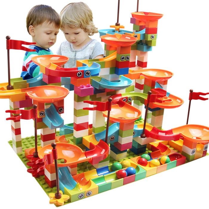 Marble Maze Game Building Toy for Kid, Marble Track Race Set & STEM Learning Toys, Marble Maze Ball Track Building Duplo Blocks