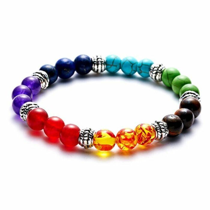 7 Chakra Healing Natural Stone Beads Round Gemstone Yoga Energy Bracelet Jewelry