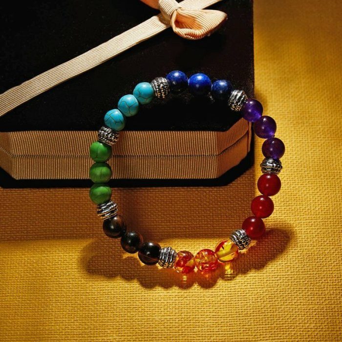 7 Chakra Healing Natural Stone Beads Round Gemstone Yoga Energy Bracelet Jewelry