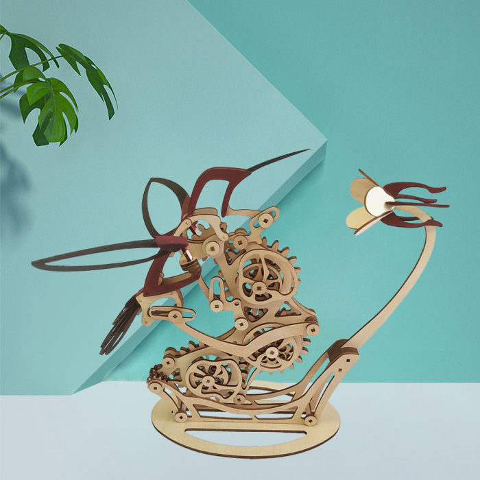 3D Wooden Mechanical Hummingbird Model Puzzle, Hand Assembled Turtle Puzzle Crafts, Magical Wooden Kinetic Hummingbird Sculpture