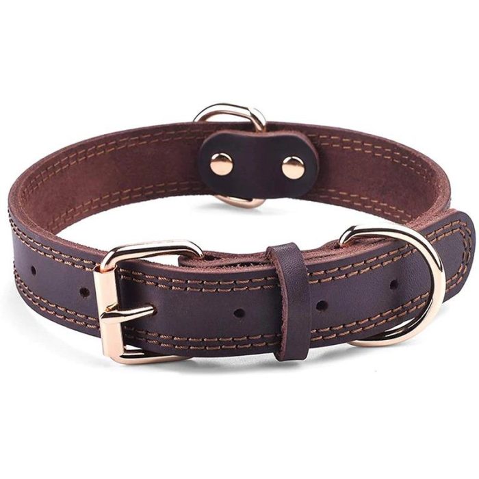 Genuine Leather Dog Collar, Heavy Duty Dog Collar, Wide Dog Collar, Dog Collar with Rustproof Double D-Ring