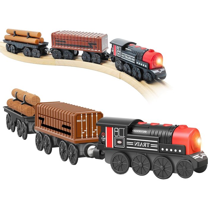 Electric Train Toy for Wooden Track, 3Pcs Train Toy Set, Battery Powered Train Compatible