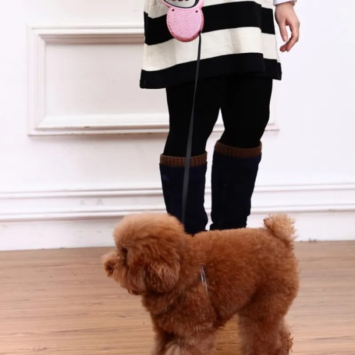 Rhinestone Retractable Dog Leash Bling, Cat Walking Leash Pink for Small Breed, 360° Tangle-Free