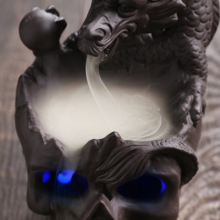 Dragon Incense Holder Waterfall with LED, Skull Head Dragon Incense Burner, Ceramic Backflow Incense Holder