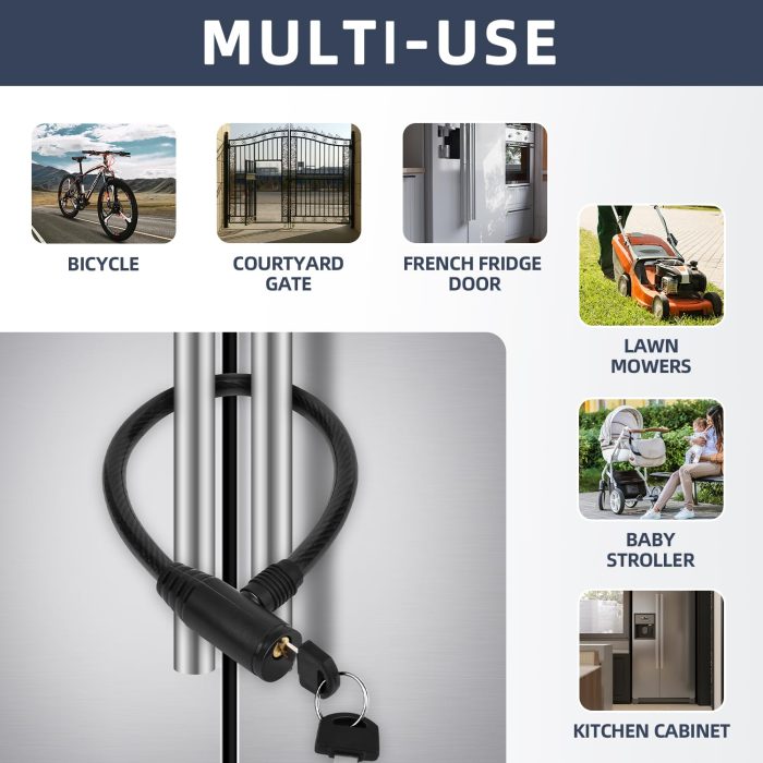 Fridge Refrigerator Cabinet Door Lock Latch, Baby Child Kids Safety Cable Locks, Child-proof refrigerator Lock with Keys