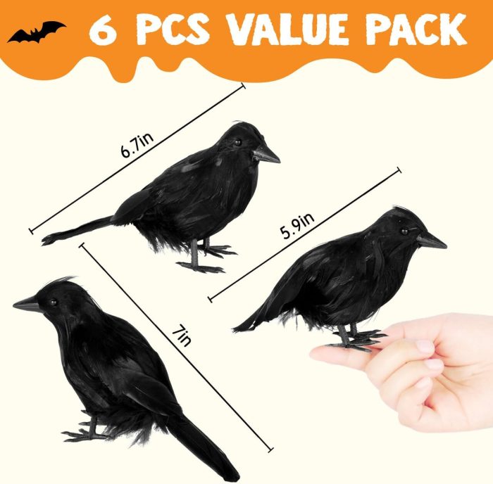 Halloween Black Crows, Realistic Feathered Crow Ravens Prop for Indoor Outdoor Halloween Party Decoration