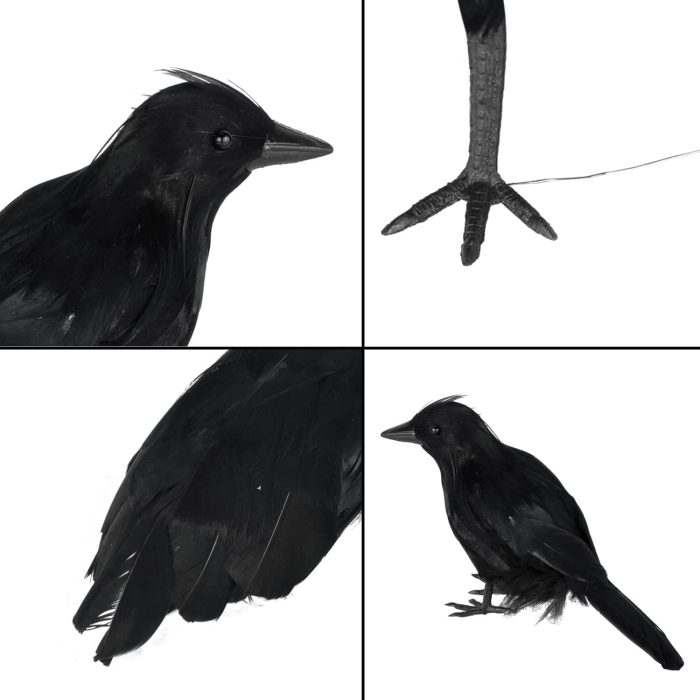 Halloween Black Crows, Realistic Feathered Crow Ravens Prop for Indoor Outdoor Halloween Party Decoration