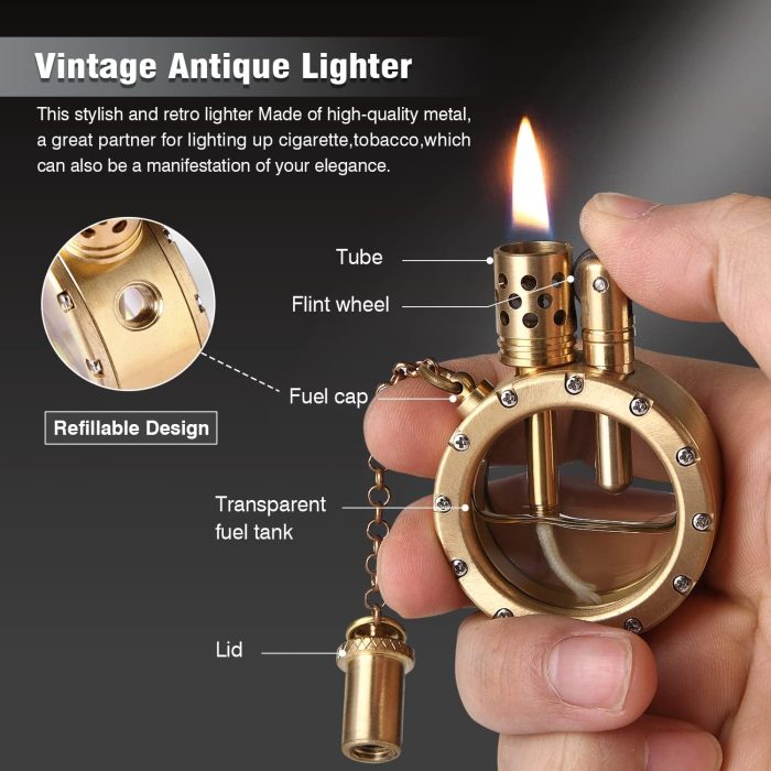 Vintage Trench Lighter, Steampunk Lighter, Kerosene Copper Lighter, Cool Lighter with Visible Gas Tank